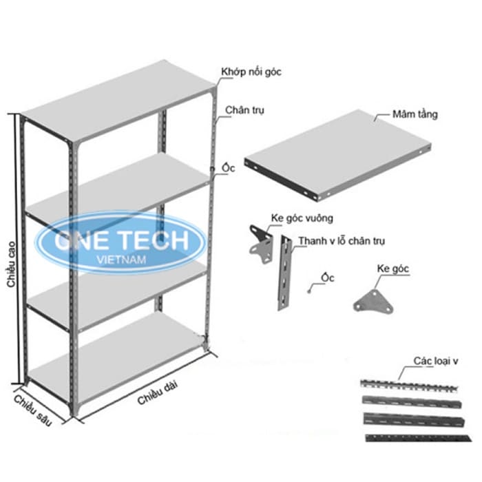 Cấu tạo chi tiết kệ V lỗ Lâm Đồng