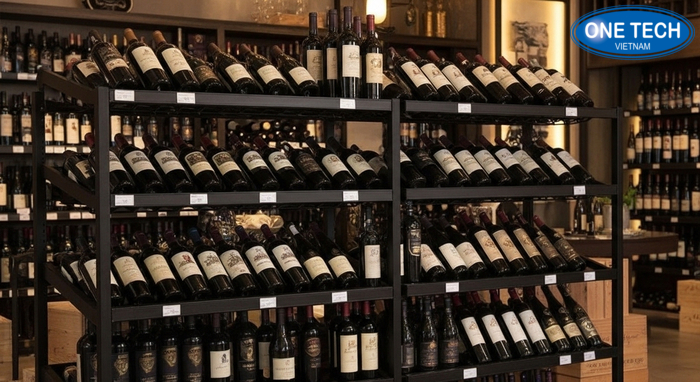 Cách bố trí chai rượu khoa học trên kệ trưng bày