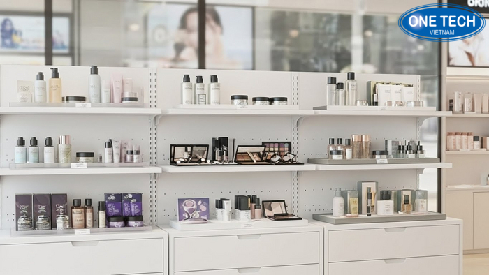 Ba mẫu kệ sắt trưng bày mỹ phẩm phổ biến: lưng lưới, tôn đục lỗ và tôn liền