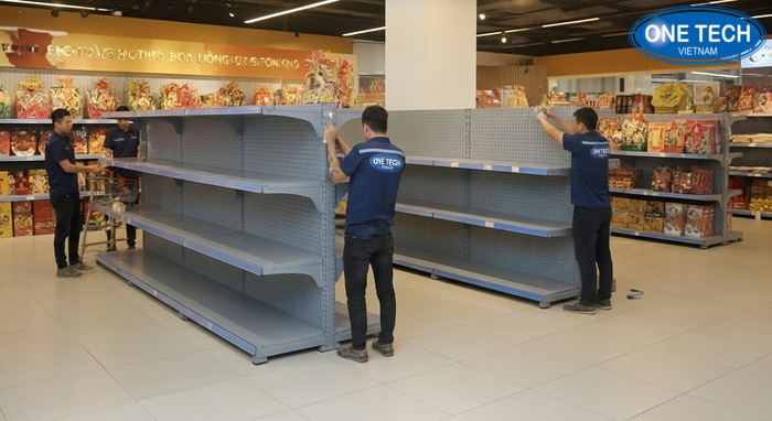 OneTech lắp đặt kệ trưng bày tại Lâm Đồng Đội ngũ lắp đặt kệ trưng bày tại Lâm Đồng