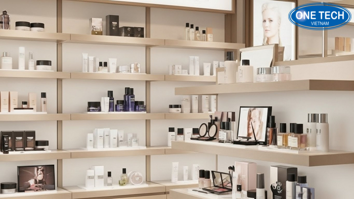 Hình ảnh thực tế cửa hàng mỹ phẩm do OneTech thiết kế và thi công
