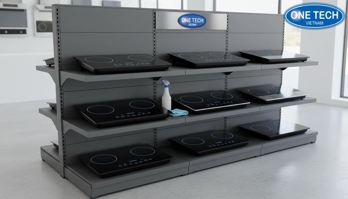 Bảo quản kệ trưng bày bếp từ đúng cách Dụng cụ vệ sinh kệ trưng bày bếp từ và lưu ý đặt kệ tránh nơi ẩm ướt