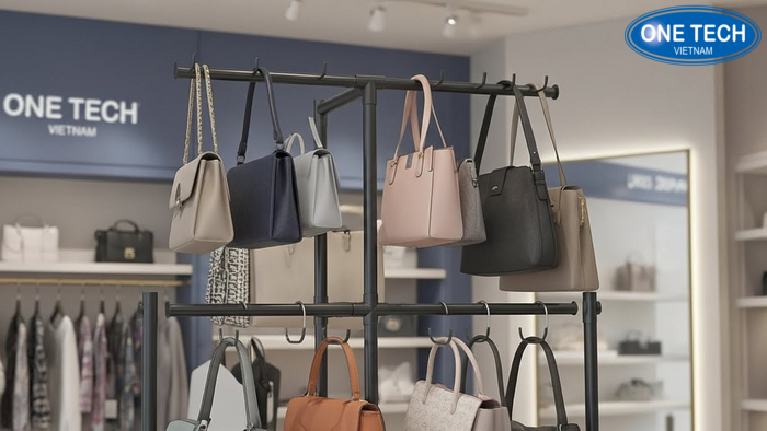 Infographic chiều cao treo móc theo tầm nhìn khi trưng bày túi xách