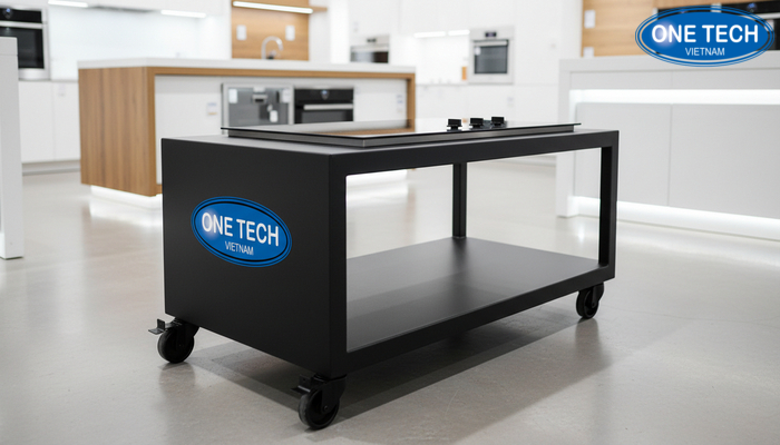 Kệ trưng bày bếp từ di động có bánh xe Kệ trưng bày bếp từ loại thấp di động có bánh xe và khóa cố định