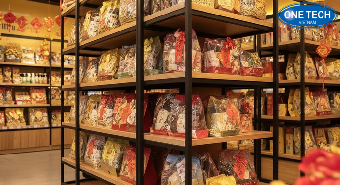 Kệ khung sắt mặt gỗ trưng bày giỏ quà Tết Kệ khung sắt mặt gỗ sang trọng để trưng bày giỏ quà Tết