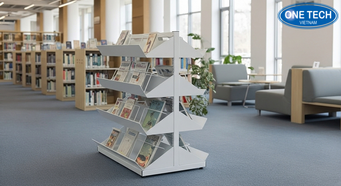 Kệ sách báo hai mặt tiết kiệm diện tích cho thư viện