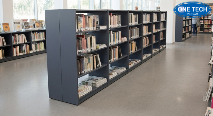 Kệ sách siêu mỏng đặt dọc lối đi, vẫn đảm bảo thoáng