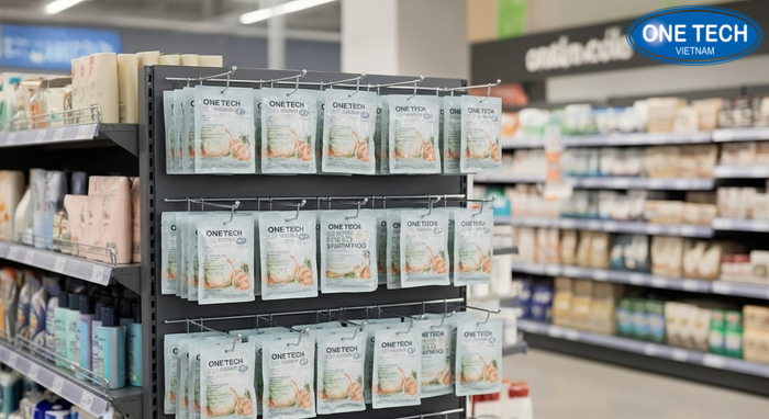 Kệ thép sơn tĩnh điện treo gói dầu gội dây tiêu chuẩn