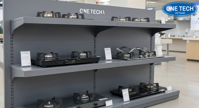 Kệ trưng bày bếp gas theo yêu cầu Kệ trưng bày bếp gas thiết kế theo yêu cầu theo mặt bằng cửa hàng