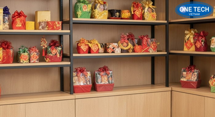 Kệ trưng bày giỏ quà mini Kệ trưng bày giỏ quà mini phù hợp cửa hàng nhỏ