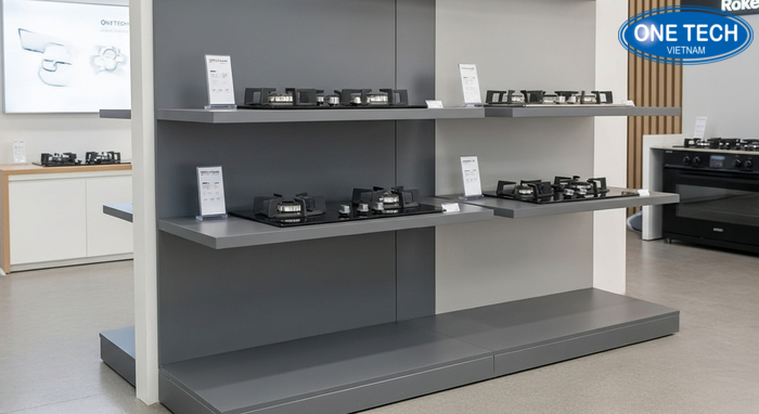 Showroom OneTech kệ trưng bày bếp gas Khu trưng bày kệ tại OneTech phục vụ cửa hàng bếp gas ở Lâm Đồng