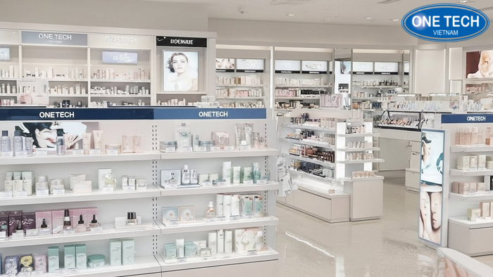 Sơ đồ layout bố trí kệ trong shop mỹ phẩm tối ưu lối đi