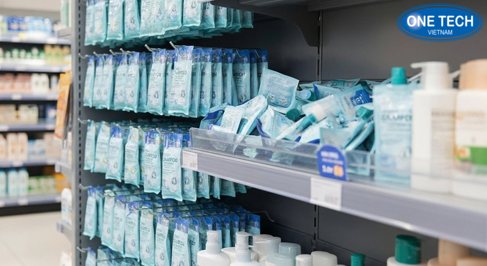 So sánh trưng bày gói dầu gội dây có kệ treo và không có kệ