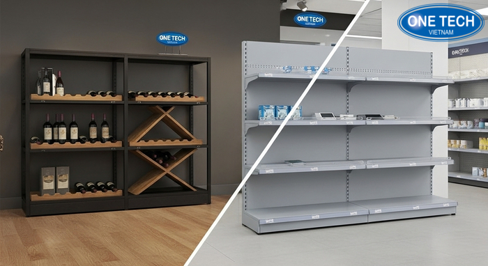 So sánh kệ trưng bày rượu chuyên dụng và kệ thông thường