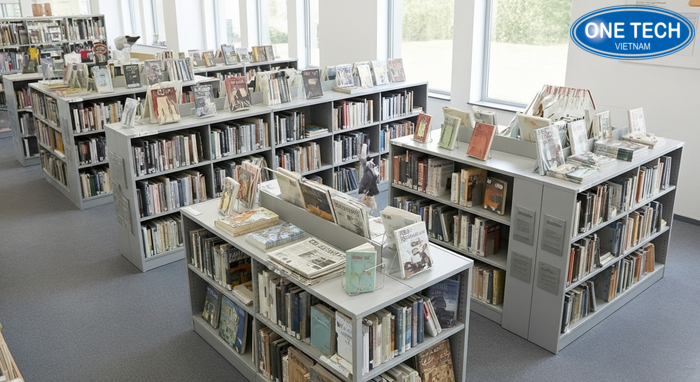 So sánh không gian trước và sau khi lắp kệ trưng bày sách báo