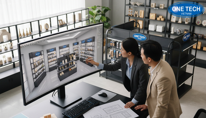 Thiết kế 3D kệ trưng bày đồ lưu niệm Bản vẽ 3D kệ trưng bày đồ lưu niệm theo mặt bằng cửa hàng