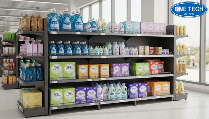 Tiêu chí chọn kệ trưng bày nước giặt Checklist tiêu chí chọn kệ trưng bày nước giặt chịu lực, chống gỉ, đúng kích thước