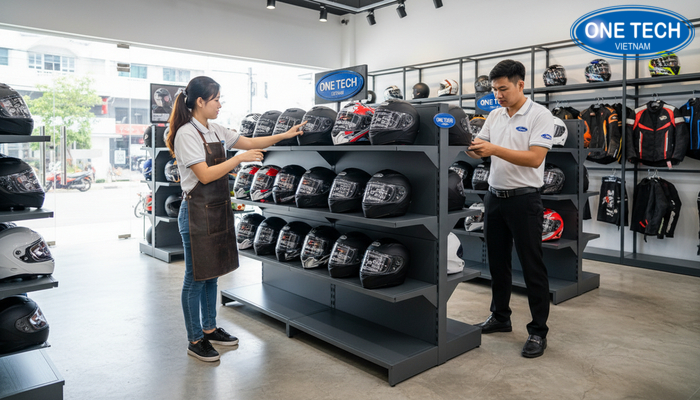 Đội ngũ hỗ trợ tư vấn và lắp đặt kệ để mũ bảo hiểm