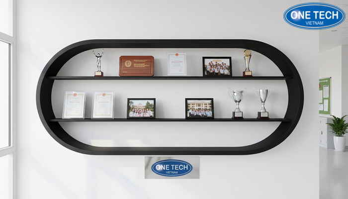 Kệ âm tường trưng bày bằng khen Kệ âm tường trưng bày bằng khen trong không gian nhỏ