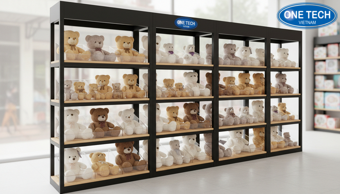 Kệ combo nhiều tầng giúp trưng bày gấu bông nhiều kích thước