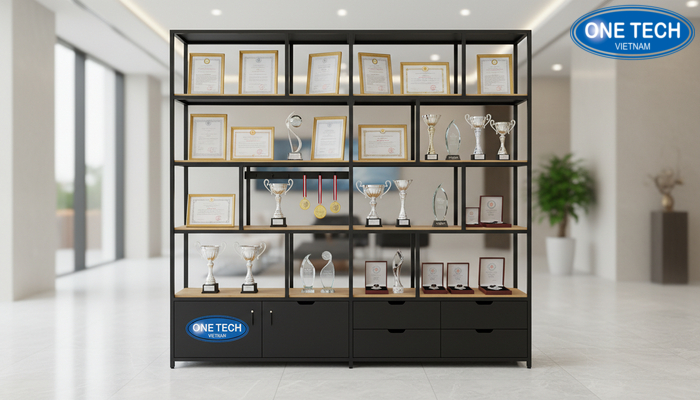 Tủ kệ trưng bày cúp huy chương bằng khen Kệ đa năng trưng bày cúp huy chương bằng khen với ngăn linh hoạt