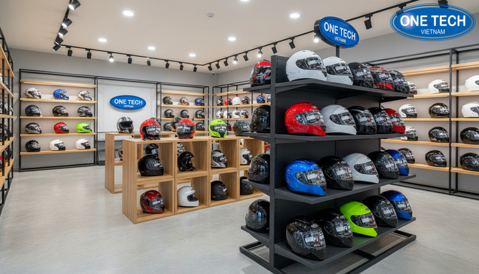 Gợi ý bố trí kệ để mũ bảo hiểm theo từng mô hình cửa hàng
