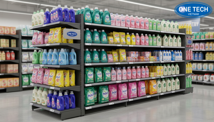 Kệ lắp ghép thông minh cho kệ trưng bày nước giặt Kệ lắp ghép thông minh trưng bày nước giặt và nước xả
