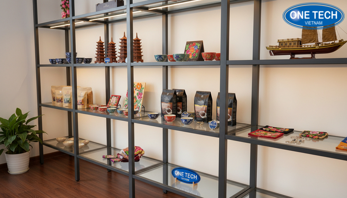 Kệ LED trưng bày đồ lưu niệm Kệ trưng bày đồ lưu niệm tích hợp đèn LED tạo điểm nhấn