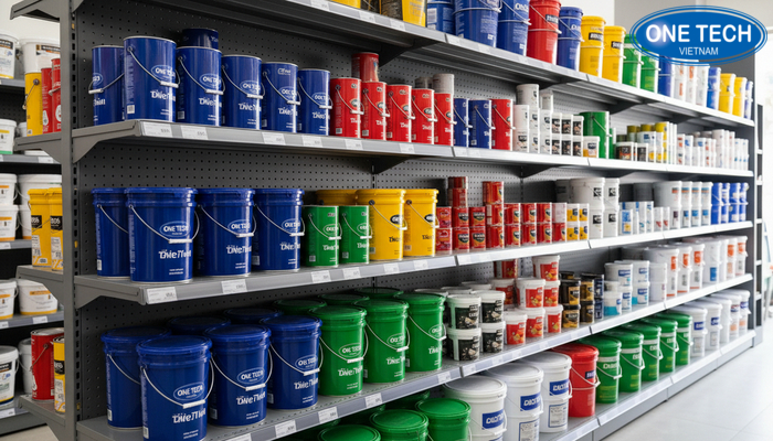 Kệ lưng tôn đột lỗ cho cửa hàng sơn nước thẩm mỹ và chắc chắn