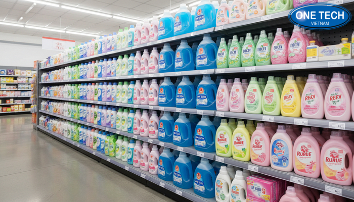 Kệ siêu thị cho kệ trưng bày nước giặt Kệ siêu thị thiết kế sang trưng bày nước giặt và nước xả