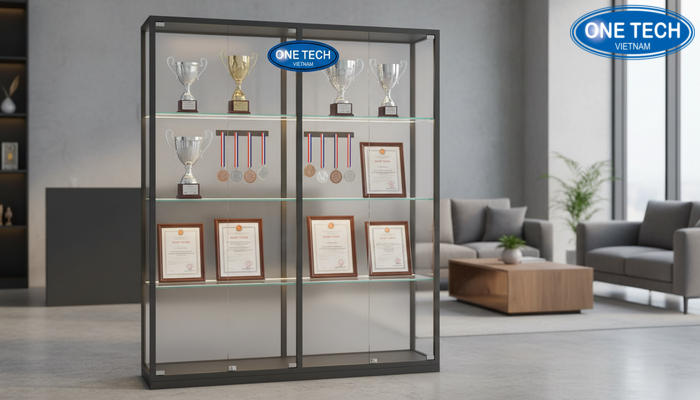 Kệ trưng bày bằng khen cho văn phòng Kệ trưng bày bằng khen trong không gian văn phòng gọn gàng