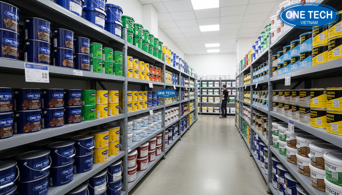 Tổng quan các loại kệ trưng bày sơn nước trong cửa hàng thực tế