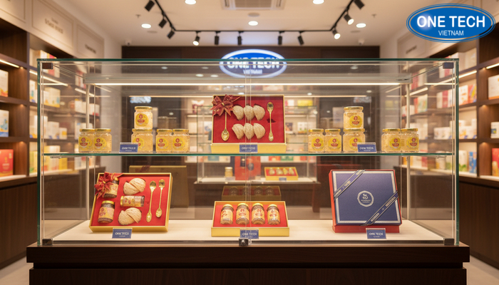 Mẫu tủ kính trưng bày yến sào sang trọng