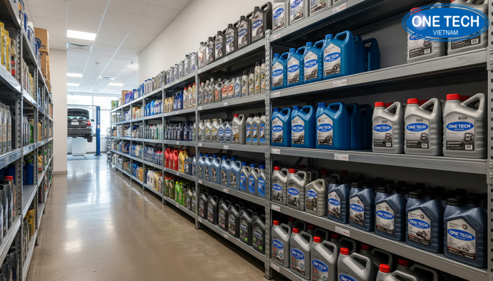 Mô hình cửa hàng dầu nhớt trước và sau khi bố trí kệ đồng bộ