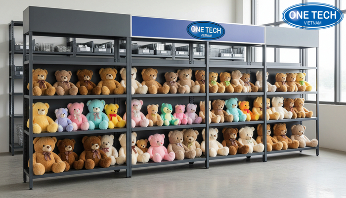 Hình ảnh minh họa khu trưng bày mẫu kệ và phụ kiện tại đơn vị cung cấp