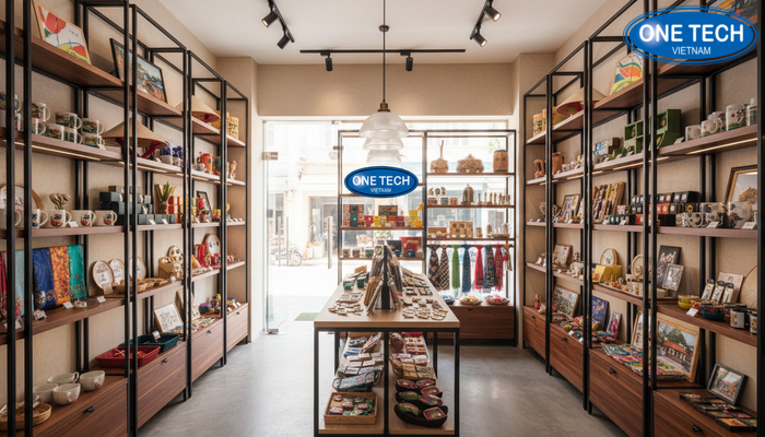 Sơ đồ bố trí kệ trưng bày đồ lưu niệm Sơ đồ bố trí kệ trưng bày trong cửa hàng lưu niệm nhỏ