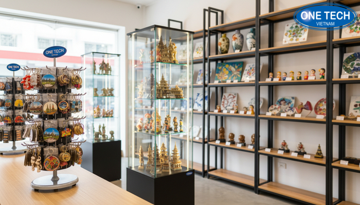 Cách trưng bày đồ lưu niệm theo nhóm sản phẩm Ví dụ đồ lưu niệm đặt trên kệ phù hợp theo nhóm sản phẩm