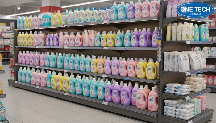 Xu hướng kệ trưng bày nước giặt 2026 Xu hướng kệ modular dễ mở rộng cho khu trưng bày nước giặt