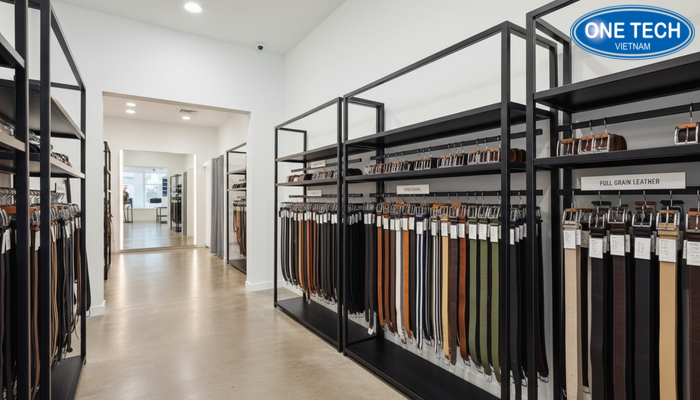 Cách bố trí kệ trưng bày thắt lưng hiệu quả Bố trí kệ trưng bày thắt lưng tối ưu tầm nhìn và lối đi trong cửa hàng