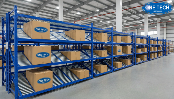 Catalog kệ con lăn OneTech Group Catalog mẫu kệ con lăn OneTech Group phù hợp kho Lâm Đồng, minh họa nhiều cấu hình lane