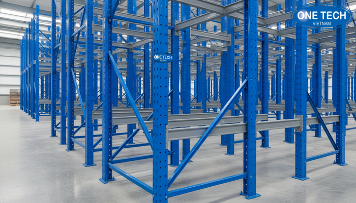 Chi tiết khung upright và hệ giằng của kệ drive in