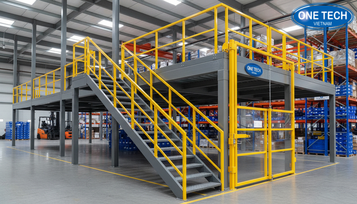 Các điểm cần chú ý khi vận hành kệ sàn Mezzanine như lan can, cầu thang, cổng xuất nhập hàng