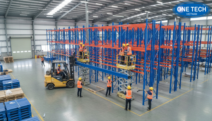 Đội ngũ kỹ thuật thi công lắp đặt kệ drive in