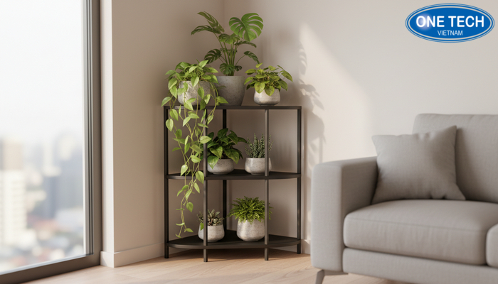 Kệ góc để cây cảnh tối ưu không gian Kệ góc bậc thang để cây cảnh tiết kiệm diện tích căn hộ nhỏ