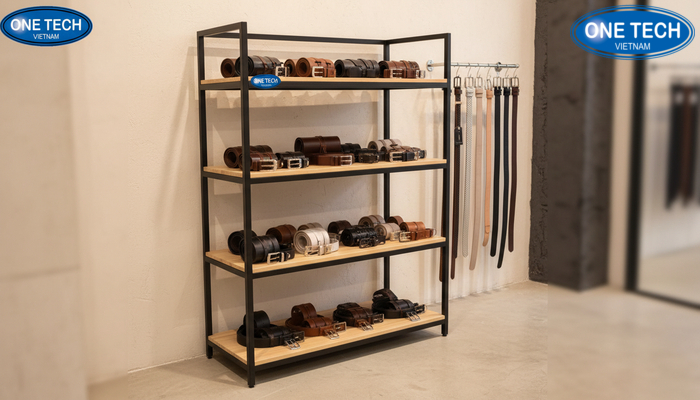Kệ trưng bày thắt lưng cho shop nhỏ Kệ nhỏ gọn nhiều tầng phù hợp cửa hàng diện tích nhỏ trưng bày thắt lưng