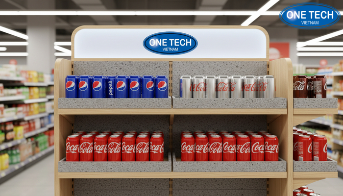 Kệ quảng cáo vật liệu thân thiện môi trường Mẫu kệ quảng cáo thân thiện môi trường cho nước ngọt