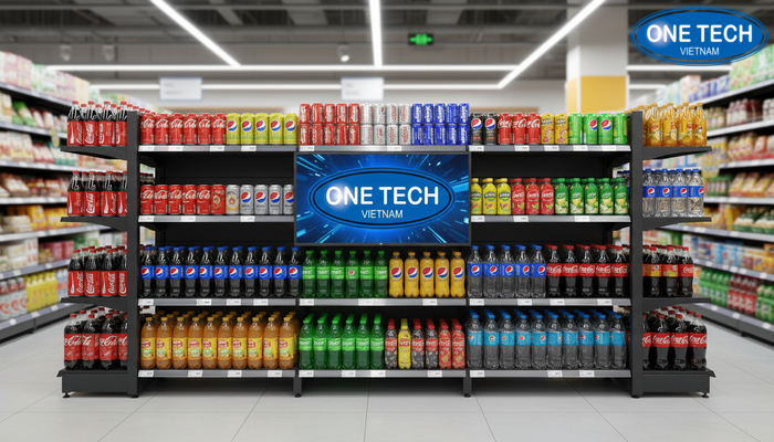 Kệ quảng cáo có màn hình LCD Mẫu kệ quảng cáo tích hợp màn hình LCD trong siêu thị