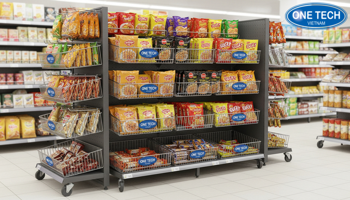 Kệ rổ mì đa năng có bánh xe và rổ lưới linh hoạt