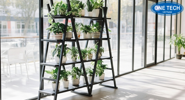 Kệ trưng bày cây cảnh khung sắt hiện đại Kệ sắt sơn tĩnh điện trưng bày cây cảnh hiện đại tông đen