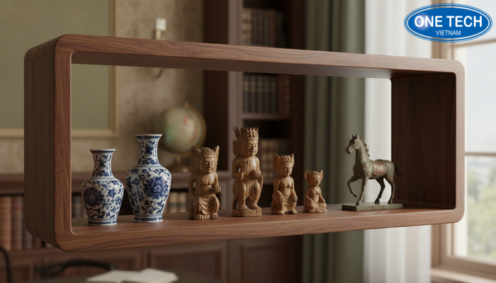 Kệ trang trí gỗ tự nhiên chính hãng phù hợp trưng bày đồ cổ